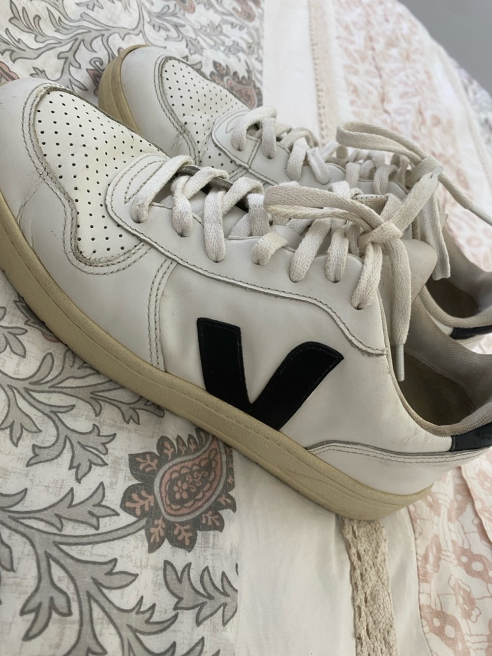 Veja White Leather Low-Top Sneakers with Black V Accent